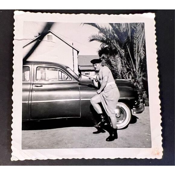 Vintage MID CENTURY MILITARY MEN Cross Dresser Gay Handsome Beefcake B/W Photos - Picture 2 of 11